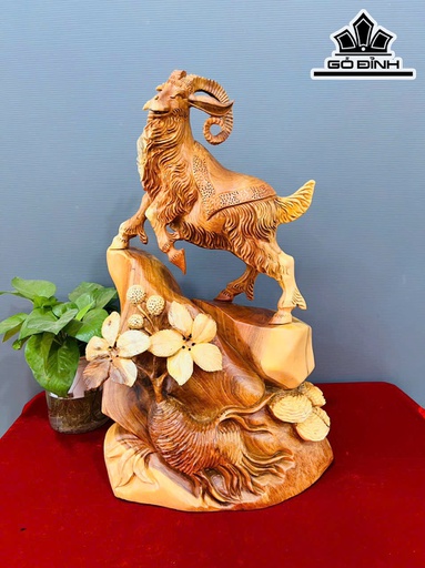 Tượng Dê Phong Thủy Gỗ Hương Cao 52 Ngang 30 Sâu 15 (cm)