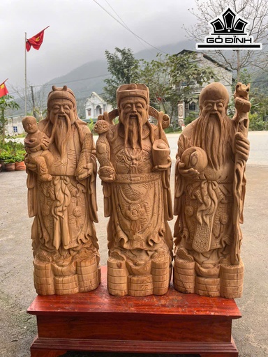 Tượng Phúc Lộc Thọ (Tam Đa) Gỗ Ngọc Am Cao 59 Ngang 21 Sâu 14 (cm)