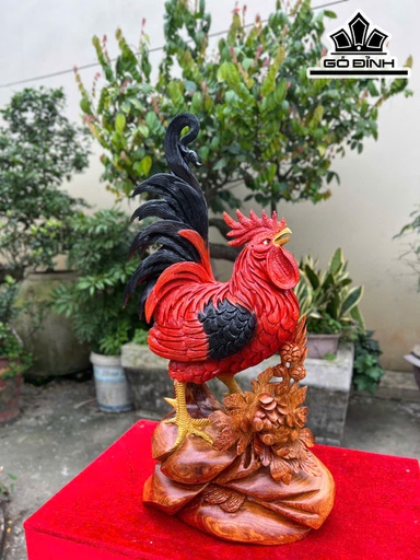 Tượng Gà Trống Gỗ Hương Cao 64 Ngang 34 Sâu 16 (cm)
