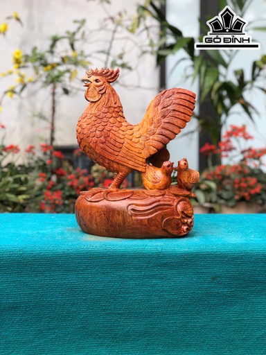 Tượng Gà Mái Phong Thủy Gỗ Hương Cao 38 Ngang 28 Sâu 21 (cm)