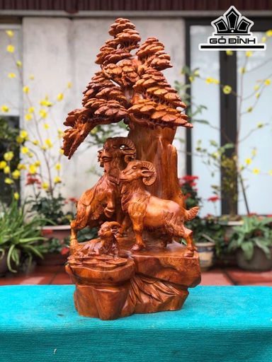 Tượng Gia Đình Dê Phong Thủy Gỗ Hương Cao 79 Ngang 50 Sâu 33 (cm)