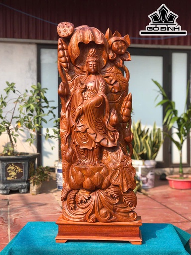 Tượng Phật Quan Thế Âm Bồ Tát Gỗ Ngọc Am Cao 112 Ngang 40 Sâu 18 (cm)