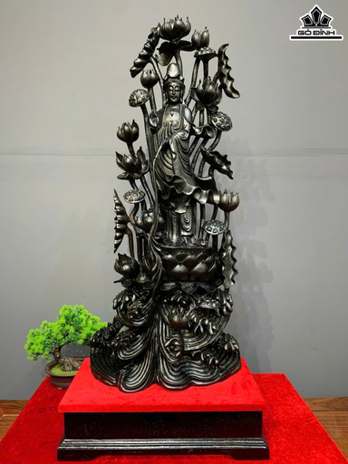 Tượng Phật Bà Quan Âm Gỗ Mun Sừng Cao Cả Kỷ 99 Ngang 42 Sâu 23 (cm) - Kỷ Cao 11 (cm)