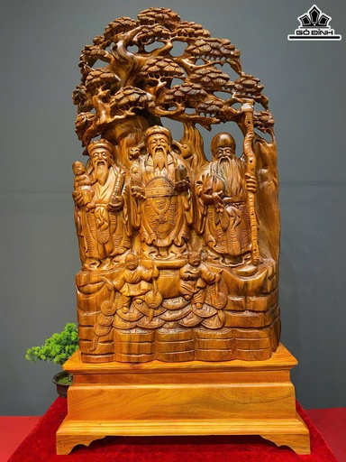 Tượng Phúc Lộc Thọ (Tam Đa) Gỗ Ngọc Am Cao Cả Kỷ 108 Ngang 58 Sâu 30 (cm) - Kỷ Cao 20 (cm)