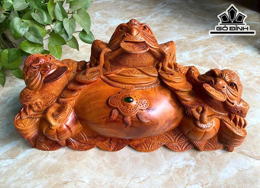 Tượng Tam Cóc Ngậm Tiền Gỗ Hương Cao 28 Ngang 52 Sâu 22 (cm)