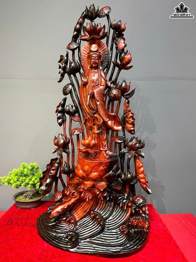 Tượng Phật Bà Quan Âm Gỗ Trắc Cao 95 Ngang 46 Sâu 22 (cm)