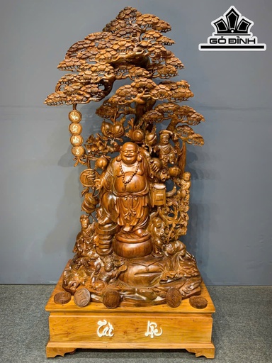 Tượng Phật Di Lặc Ngũ Phúc Gỗ Bách Xanh Cao Cả Kỷ 188 Ngang 95 Sâu 56 (cm) - Kỷ Cao 30 (cm)