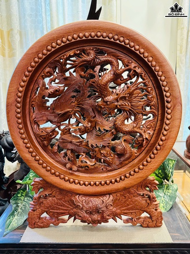 Đĩa Gỗ Tứ Linh Gỗ Hương Đá Cao 60 Ngang 50 Sâu 3,5 (cm)