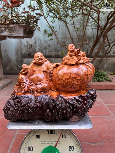 Tượng Phật Di Lặc Nhất Phúc Gỗ Nu Ngọc Am Cao 30 Ngang 38 Sâu 22 (cm)