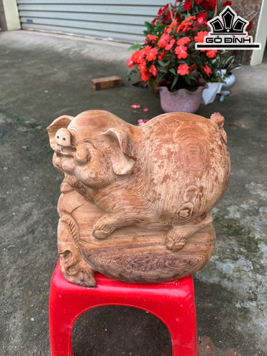 Tượng Heo Gỗ Ngọc Am Cao 24 Ngang 26 Sâu 20 (cm)