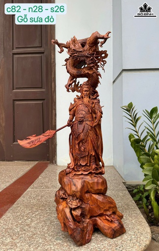 Tượng Quan Công Ngự Long Gỗ Sưa Cao 82 Ngang 28 Sâu 26 (cm)