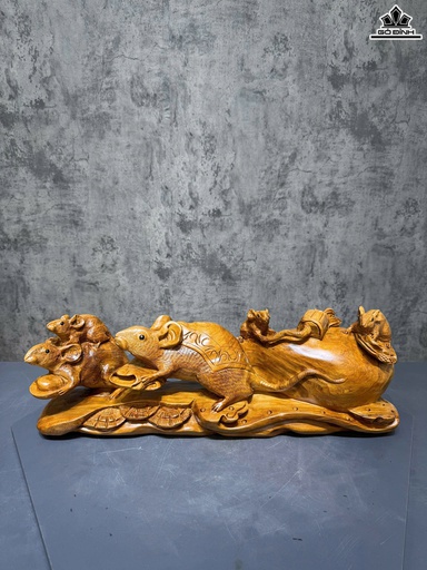 Tượng Gia Đình Chuột Gỗ Ngọc Am Cao 20 Ngang 59 Sâu 15 (cm)