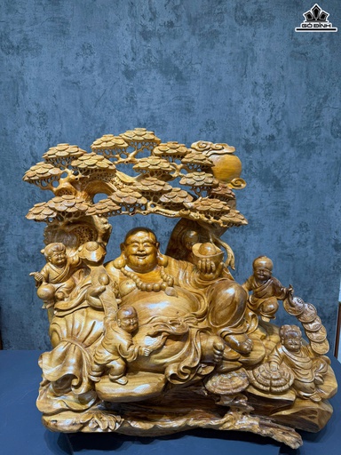 Tượng Phật Di Lặc Ngũ Phúc Gỗ Ngọc Am Cao 75 Ngang 71 Sâu 51 (cm)