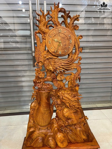 Tượng Long Phụng Sum Vầy Gỗ Hương Cao Cả Kỷ 127 Ngang 63 Sâu 16 (cm) - Kỷ Cao 10 (cm)