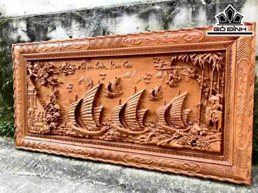 Tranh Thuận Buồm Xuôi Gió Gỗ Hương Đá Kích Thước 70x140x5 (cm)