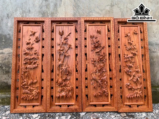 Tranh Tứ Quý Gỗ Hương Đá Kích Thước 42x117x5 (cm)