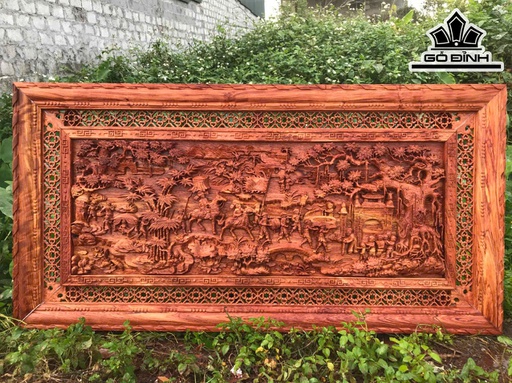 Tranh Vinh Quy Bái Tổ Gỗ Hương Đá Kích Thước 79x155x5 (cm)