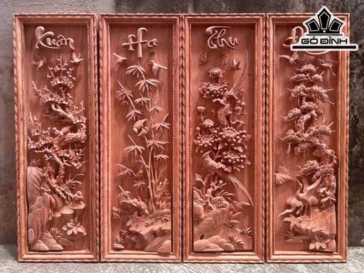 Tranh Xuân Hạ Thu Đông Gỗ Hương Kích Thước 42x127x5 (cm)