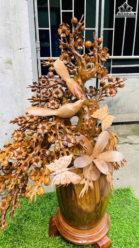 Bình Hoa Mai Gỗ Bách Xanh Cao 75 Ngang 46 Sâu 34 (cm)