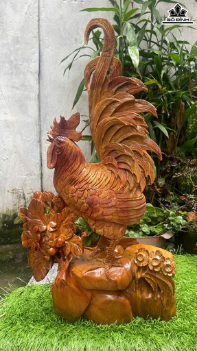 Tượng Gà Trống Gỗ Hương Cao 67 Ngang 35 Sâu 16 (cm)