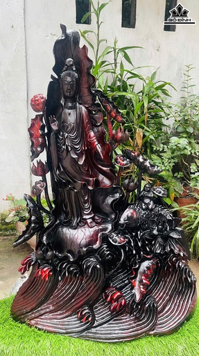 Tượng Phật Bà Quan Âm Gỗ Trắc Cao 96 Ngang 68 Sâu 33 (cm)