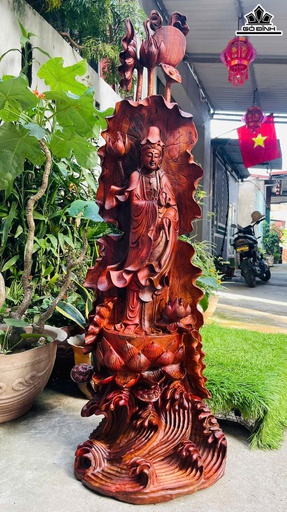 Tượng Phật Bà Quan Âm Gỗ Cẩm Cao 110 Ngang 37 Sâu 25 (cm)