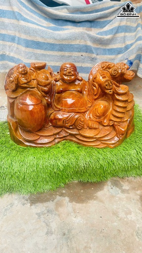Tượng Phật Di Lặc Nhất Phúc Gỗ Ngọc Am Cao 28 Ngang 55 Sâu 28 (cm)