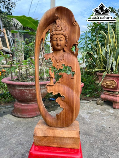 Tượng Nhất Tâm Bái Phật Gỗ Ngọc Am Cao 56 Ngang 20 Sâu 12 (cm)