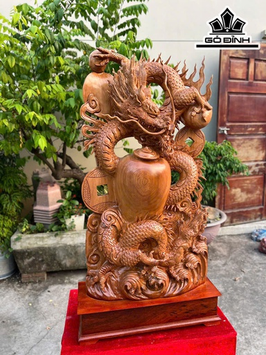 Tượng Rồng ( Nhất Long) Gỗ Ngọc Am Cao Cả Kỷ 100 Ngang 46 Sâu 16 (cm)