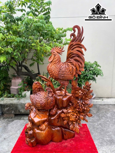 Tượng Gia Đình Gà Gỗ Ngọc Am Cao 90 Ngang 52 Sâu 30 (cm)