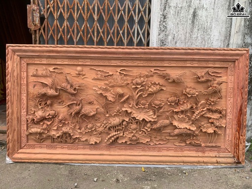 Tranh Sen Cò Gỗ Hương Đá Kích Thước 97x197x8 (cm)