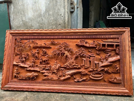 Tranh Đồng Quê Gỗ Hương Đá Kích Thước 97x197x8 (cm)