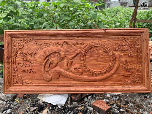 Tranh Đồng Hồ Chữ Phúc Gỗ Hương Đá Kích Thước 48x108x3,5 (cm)
