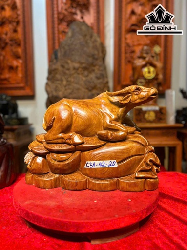 Tượng Trâu Gỗ Ngọc Am Cao 31 Ngang 42 Sâu 20 (cm)