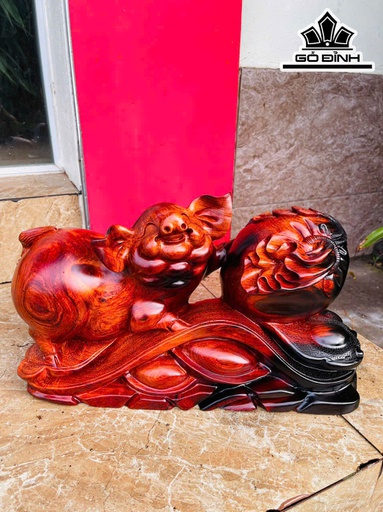 Tượng Heo Gỗ Trắc Cao 25 Ngang 42 Sâu 17 (cm) - 10kg