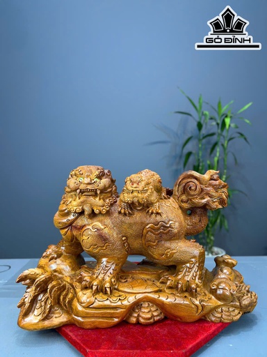 Tượng Nghê Gỗ Hương Cao 35 Ngang 55 Sâu 25 (cm)