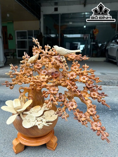 Bình Hoa Mai Gỗ Hương Cao 58 Ngang 48 Sâu 36 (cm)