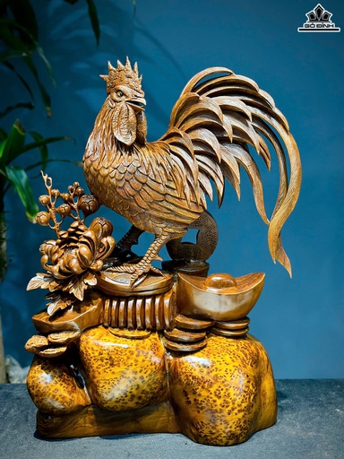 Tượng Gà Trống Gỗ Nu Ngọc Am Cao 62 Ngang 40 Sâu 21 (cm)