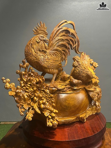 Tượng Gia Đình Gà Gỗ Hương Cao 70 Ngang 80 Sâu 45 (cm)