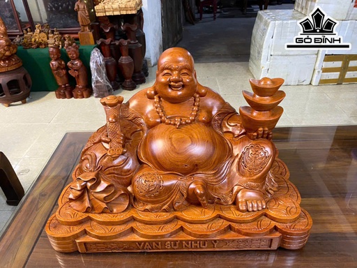 Tượng Phật Di Lặc Ngồi Vạn Sự Như Ý Gỗ Hương Cao 37 Ngang 60 Sâu 37 (cm)