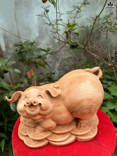 Tượng Heo Gỗ Ngọc Am Cao 24 Ngang 32 Sâu 20 (cm)