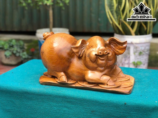 Tượng Heo Gỗ Ngọc Am Cao 23 Ngang 43 Sâu 22 (cm)