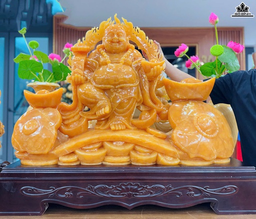 Tượng Phật Di Lặc Đá Ngọc Hoàng Long Cao Cả Đế 116 Ngang 96 - Riêng Tượng Cao 105 Ngang 76 Sâu 18 (cm)