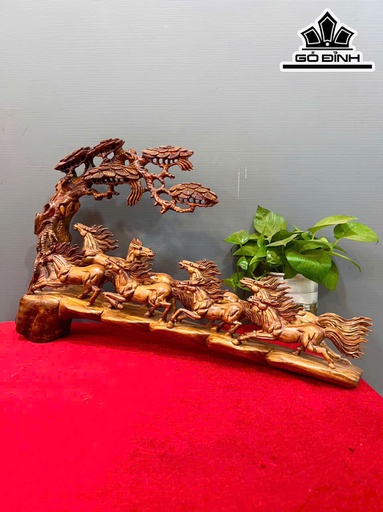 Tượng Bát Mã Gỗ Sưa Cao 38 Ngang 61 Sâu 11 (cm)