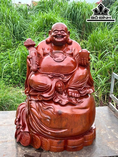 Tượng Phật Di Lặc Ngự Bao Tiền Gỗ Hương Cao 98 Ngang 70 Sâu 68 (cm)