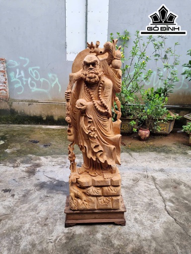 Tượng Đạt Ma Khất Thực Gỗ Ngọc Am Cao 128 Ngang 42 Sâu 22 (cm)