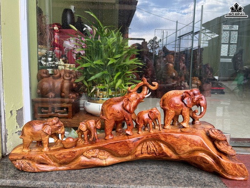 Tượng Gia Đình Voi Gỗ Cẩm Cao 29 Ngang 70 Sâu 20 (cm)
