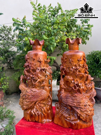 Lục Bình Chim Công Gỗ Hương Cao 70 Ngang 33 Sâu 25 (cm)