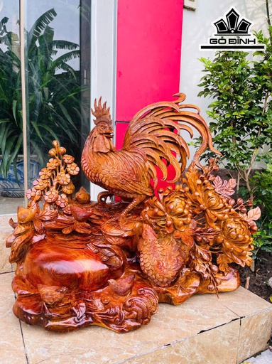 Tượng Gia Đình Gà Gỗ Hương Cao 70 Ngang 86 Sâu 40 (cm) - 33kg