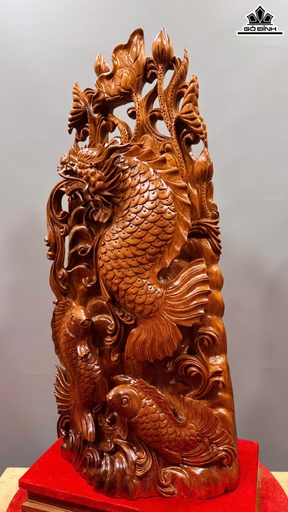 Tượng Cá Chép Hóa Rồng Gỗ Ngọc Am Cao 86 Ngang 39 Sâu 23 (cm)